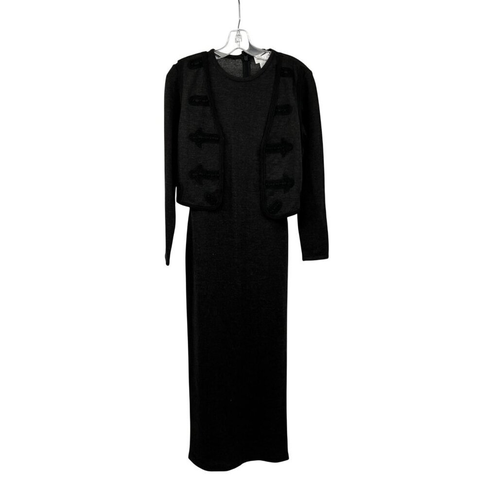 Maggy London Maxi Sheath Dress Attached Jacket Gray/Black Size XS Knit